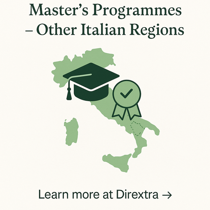 Promotional banner for Dirextra scholarships up to 70% for Italian graduates from regions other than Puglia, with icons of education and infrastructure.