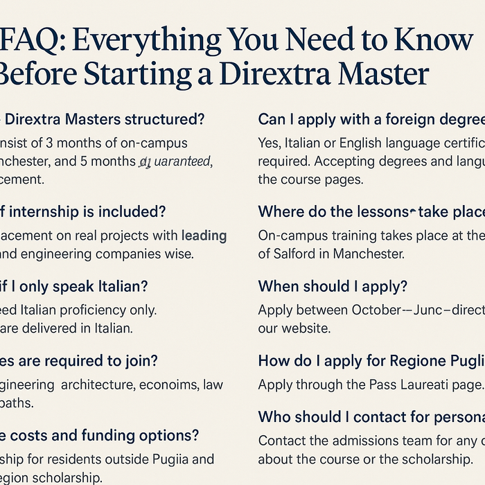 FAQ Dirextra Master: Funding, Application, Placement, Deadlines